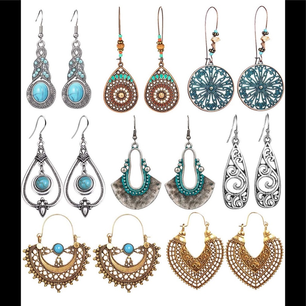 8 Pairs Vintage Drop Dangle Earrings Bohemian